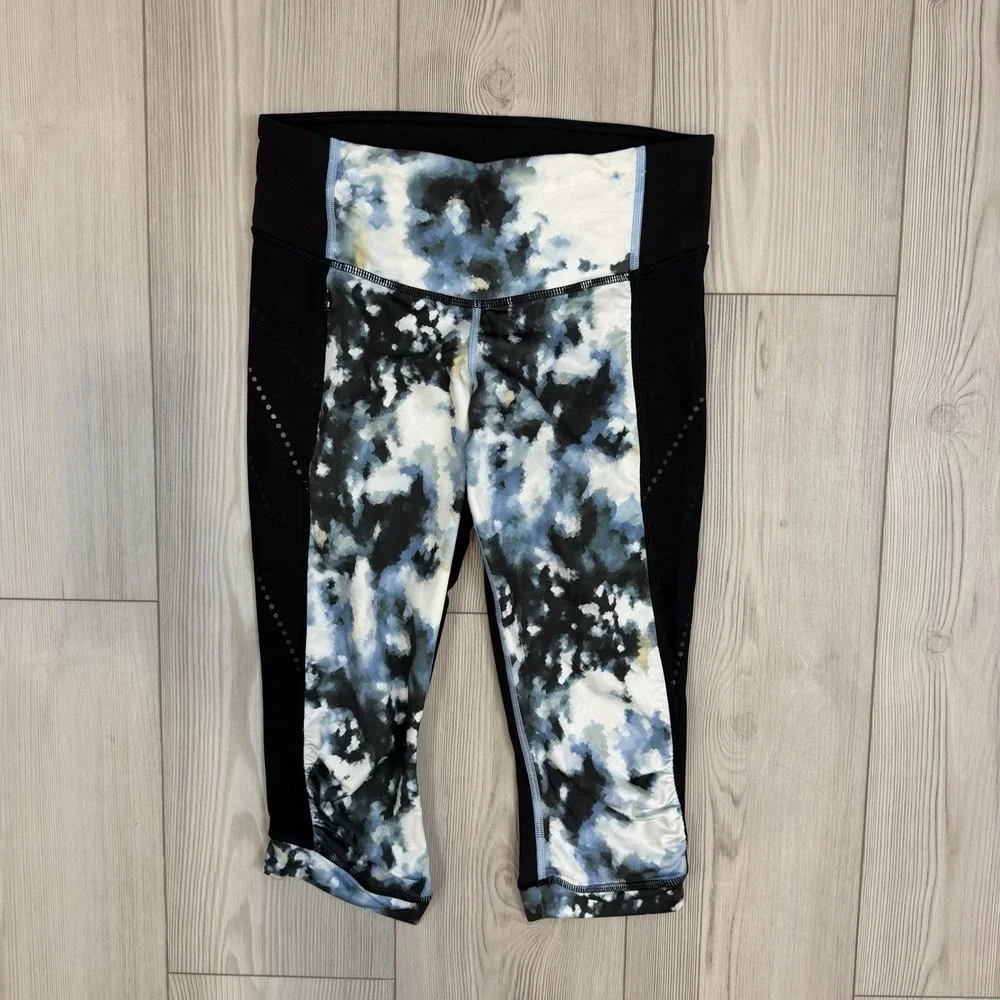 Lululemon Leggings Womens‎ 6 Blue Black Print Stop At Nothing Crop Yoga Gym